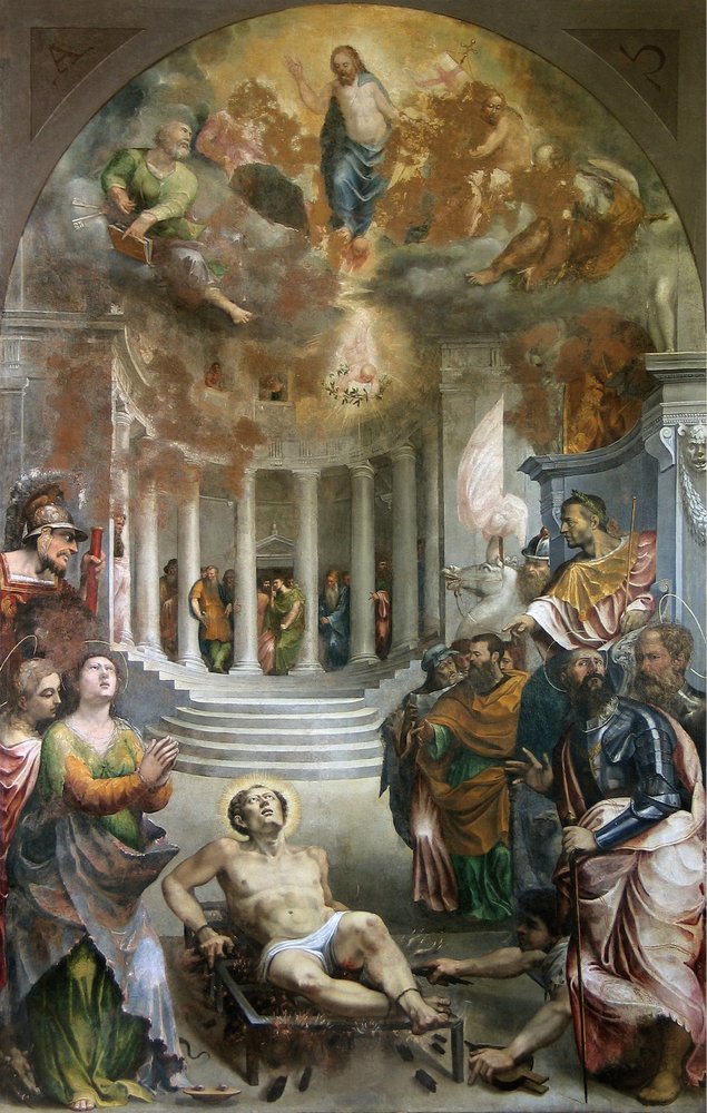 Giovanni Battista Grassi, Il Martirio di San Lorenzo, pala dell'altare maggiore della pieve di San Lorenzo in Monte di Buja