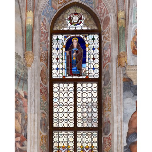 Vetrata piombata ed istoriata raffigurante Sant'Antonio Abate, 1478, Chiesa di Sant'Antonio Abate, San Daniele del Friuli