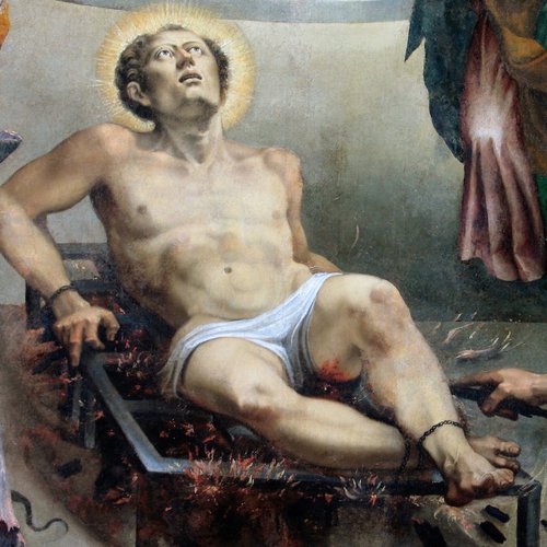 Giovanni Battista Grassi, Il Martirio di San Lorenzo, particolare, pala dell'altare maggiore della pieve di San Lorenzo in Monte di Buja