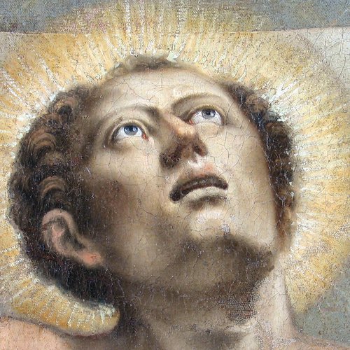 Giovanni Battista Grassi, Il Martirio di San Lorenzo, particolare, pala dell'altare maggiore della pieve di San Lorenzo in Monte di Buja