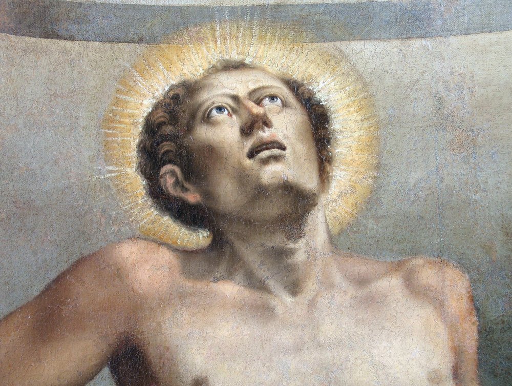 Giovanni Battista Grassi, Il Martirio di San Lorenzo, particolare, pala dell'altare maggiore della pieve di San Lorenzo in Monte di Buja