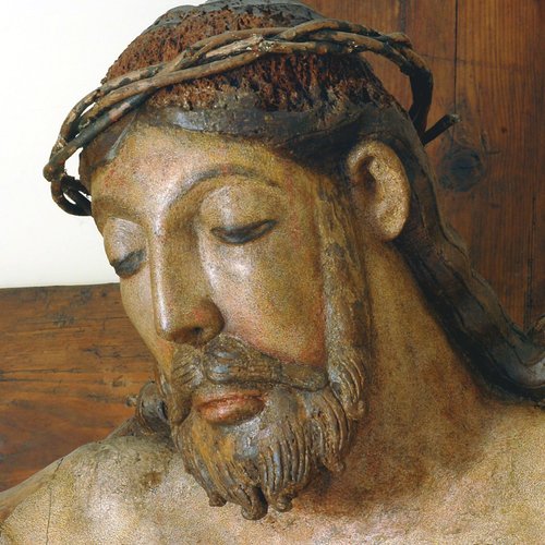 Altar maggiore, Crocifisso ligneo, particolare, chiesetta di Santa Croce, Cervignano