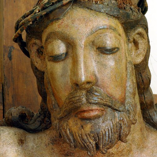 Altar maggiore, Crocifisso ligneo, particolare, chiesetta di Santa Croce, Cervignano