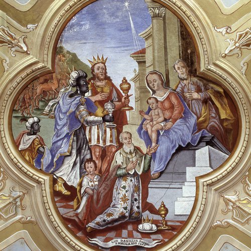 Oltris, Chiesa della SS. Trinità, Adorazione dei Magi, 1767, pittura murale.