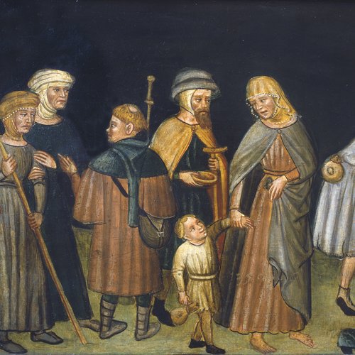 Cappella Corporis Christi, Scene tratte dalla vita del beato Bertrando, Distribuzione del pane ai poveri, XV sec, particolare