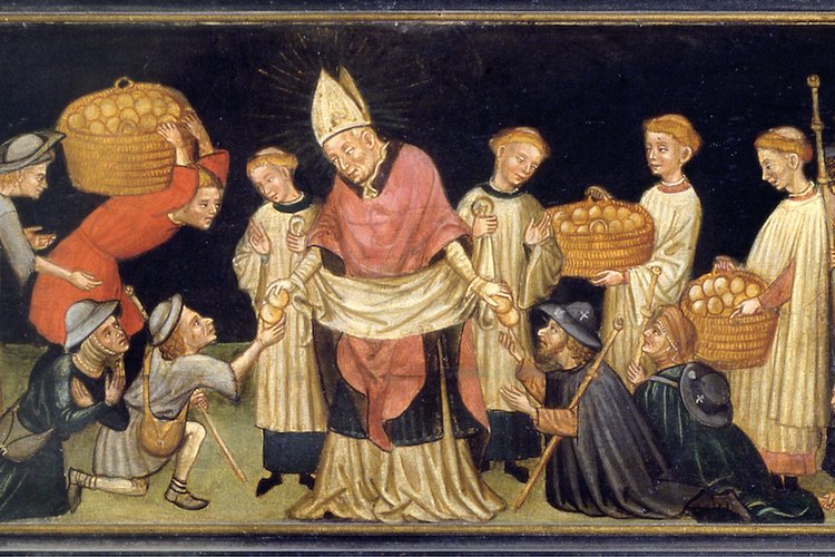 Cappella Corporis Christi, Scene tratte dalla vita del beato Bertrando, Distribuzione del pane ai poveri, XV sec