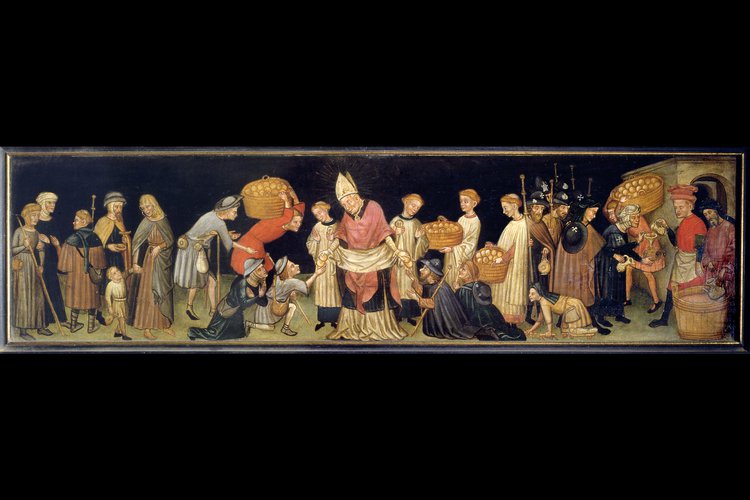 Cappella Corporis Christi, Scene tratte dalla vita del beato Bertrando, Distribuzione del pane ai poveri, XV sec
