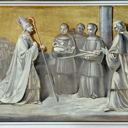 Chiesa di San Lorenzo martire di Talmassons, cantoria, Rocco Pittaco, Investitura del Beato Bertrando, 1850