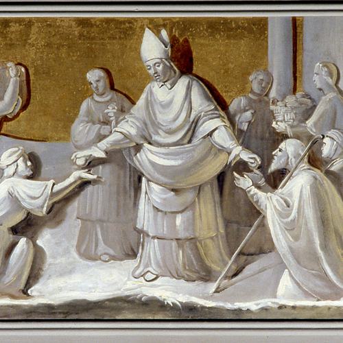 Chiesa di San Lorenzo martire di Talmassons, cantoria, Rocco Pittaco, Carità del Beato Bertrando, 1850