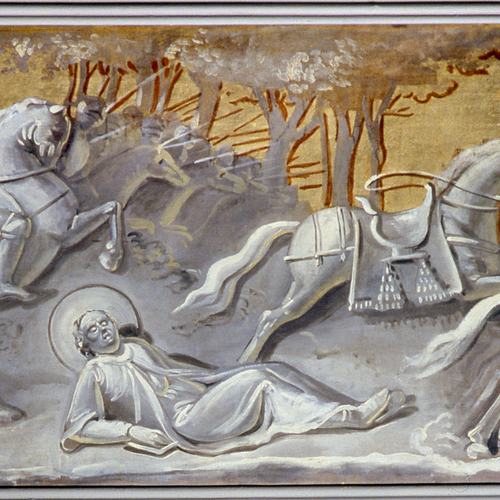 Chiesa di San Lorenzo martire di Talmassons, cantoria, Rocco Pittaco, Uccisione del Beato Bertrando, 1850