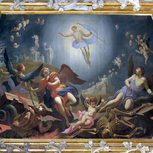 Louis Dorigny, pareti del coro, tela con Glorificazione di Gesù nella Resurrezione, Duomo Udine